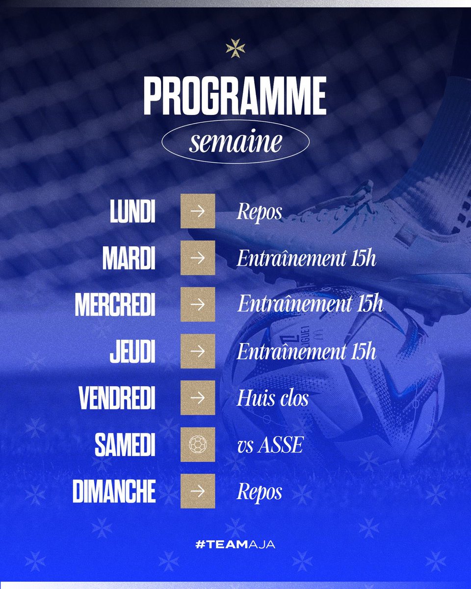 🗓️ 𝐋𝐞 𝐩𝐫𝐨𝐠𝐫𝐚𝐦𝐦𝐞 𝐝𝐞 𝐥𝐚 𝐬𝐞𝐦𝐚𝐢𝐧𝐞 🏋️ Pas de match officiel cette semaine, mais trois séances et un match amical à Saint-Etienne (à huis clos). #TeamAJA