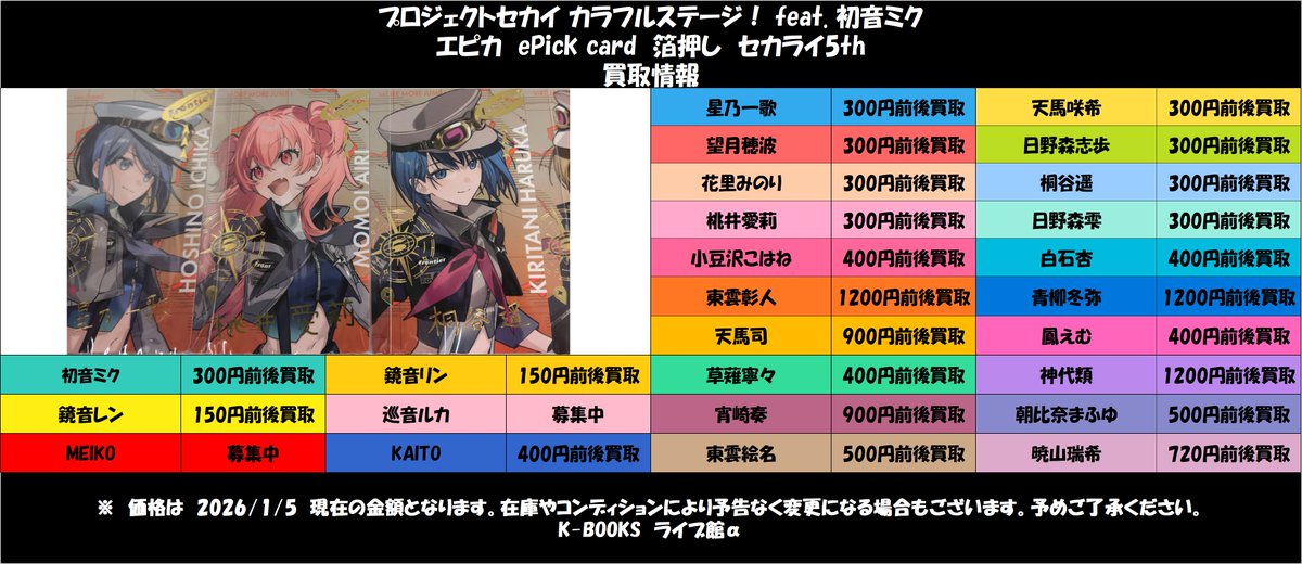 買取情報】 プロジェクトセカイ カラフルステージ feat.初音ミク