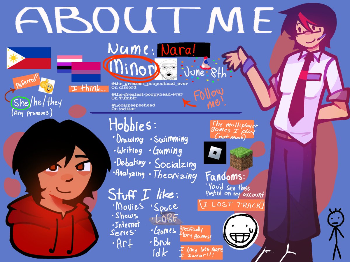 Localpeepeehead's tweet image. everyone has cool layouts on their profiles and im feeling left out

- NO DNI (unless | change it)

-DMs are fine!!!

- Multi-shipper + Multi-fandom

- ASK before posting my art / using it in an edit or anything like that

- I follow back sometimes