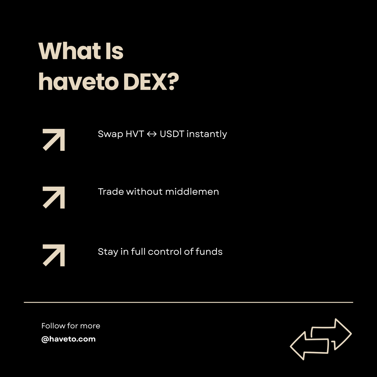 haveto_com's tweet photo. Owning a blockchain is powerful.
Owning its liquidity &amp; price discovery is game-changing.
Haveto DEX gives the Haveto ecosystem full control over:
✔ Trading
✔ Liquidity
✔ Token health
✔ Community ownership
This isn’t just another DEX. https://t.co/iE1IbbrSoS