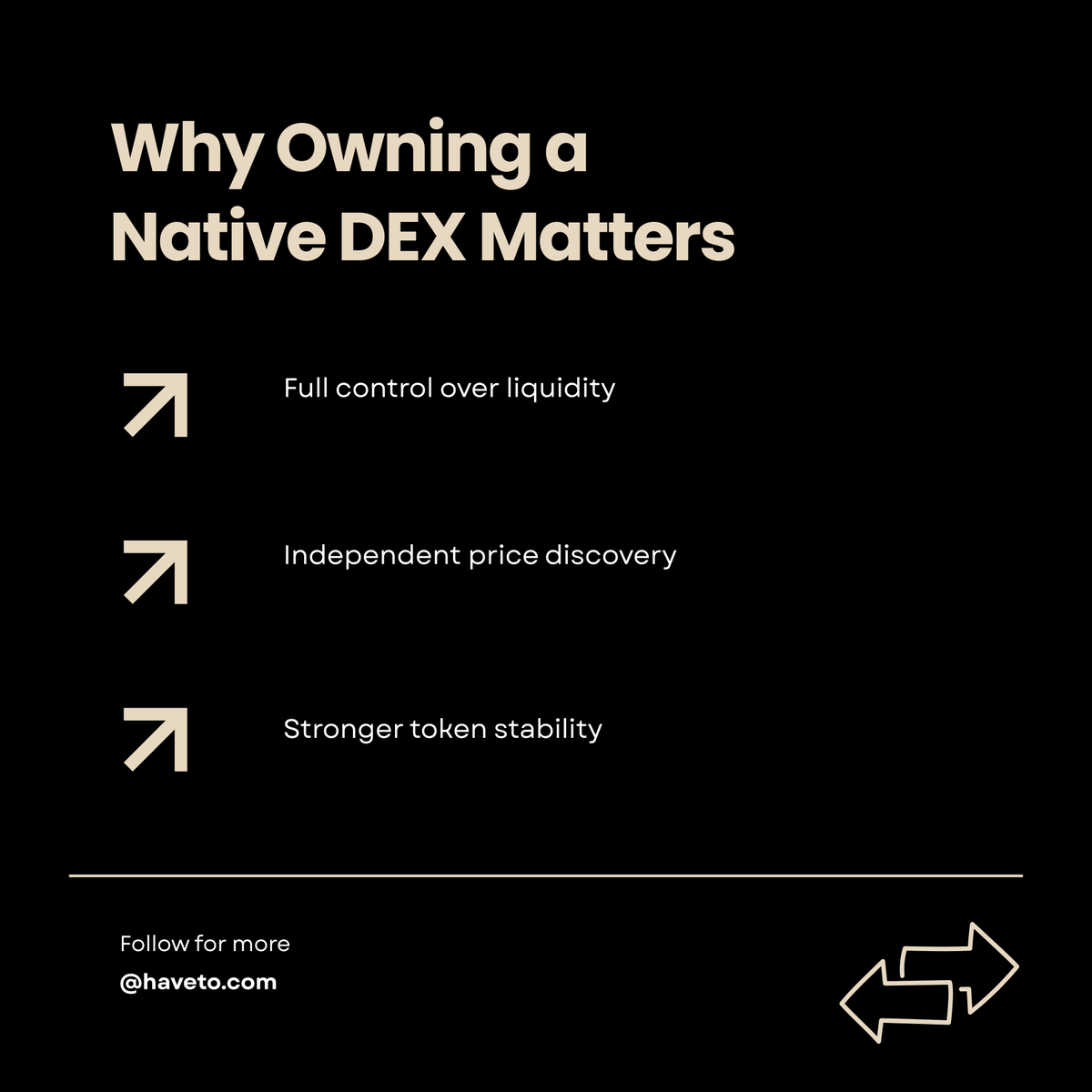 Owning a blockchain is powerful.
Owning its liquidity &amp; price discovery is game-changing.
Haveto DEX gives the Haveto ecosystem full control over:
✔ Trading
✔ Liquidity
✔ Token health
✔ Community ownership
This isn’t just another DEX.