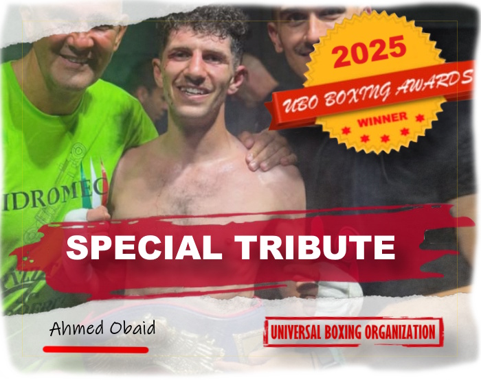 🏆 ‼️ 2025 UBO Boxing Awards (1 of 10).    

Special Tribute of the Year: Ahmed Obaid.

-  The 2025 Universal Boxing Organization™ (UBO) Tribute of the Year is awarded to UBO International Flyweight champion Ahmed Obaid.

Read More: 👉 facebook.com/photo/?fbid=91…

#UBO #boxing