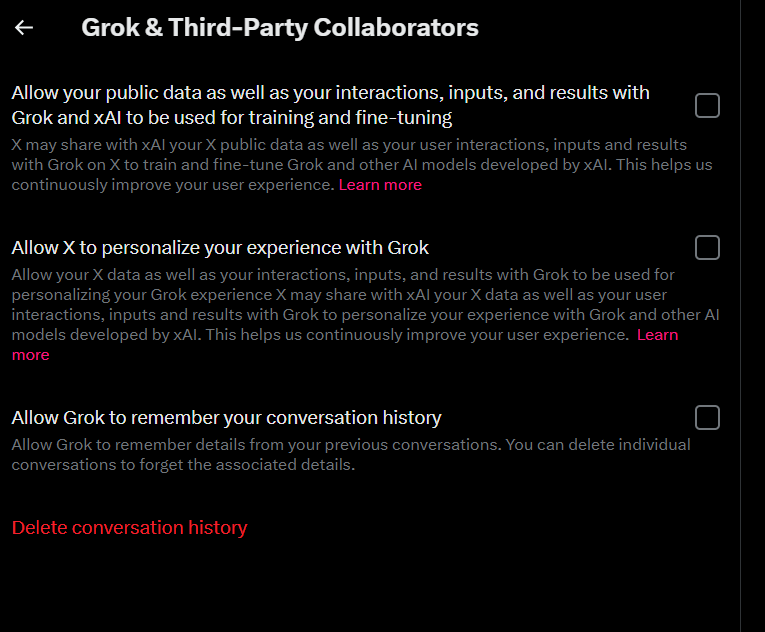 LadyPunky11's tweet photo. @DavidMatranga1 @grok I did some checking you can't really Opt out of Authorization but you can change your Grok settings in the privacy settings https://t.co/V2Tdiobp1S
