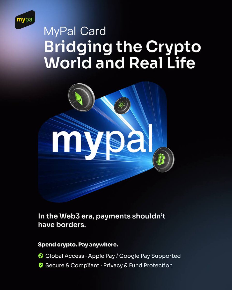 MyPal breaks Web3 payment boundaries, connects crypto &amp; real life.
Supports crypto payments anytime, anywhere, works with Apple/Google Pay globally, ensures secure privacy &amp; finance.
Choose MyPal for borderless cross-border payment.
#Mypal #VirtualCard #GlobalPayment