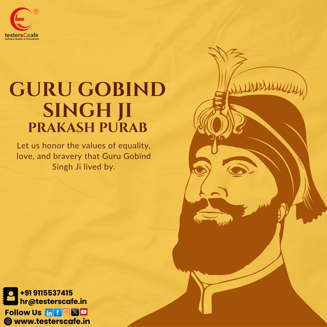 TestersCcafePvt's tweet photo. Guru Gobind Singh Ji Prakash Purab Di Lakh Lakh Vadhaiyan 

May the teachings of Sri Guru Gobind Singh Ji inspire you to walk the path of truth, courage, and compassion.

#GuruGobindSinghJiMaharaj #itcompanies #GurpurabCelebration #testersCcafe #greetings #testingservices #tcc https://t.co/hku8NpJtqz