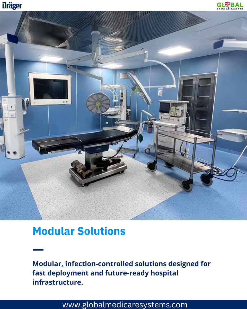 Globalmed2002's tweet photo. Future-ready hospitals are not built slowly. They are deployed smartly.

At Global Medicare Systems, we bring Dräger Modular Hospital Solutions designed for speed, safety, and scalability.

#GlobalMedicareSystems #Dräger #ModularHospitals #ModularOT #HealthcareInfrastructure https://t.co/V4qYTNMSPI