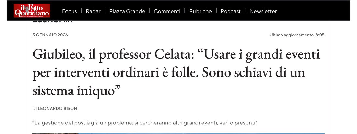 I grandi successi di Gualtieri.

“Il paradosso di una città che utilizza eventi straordinari per realizzare opere ordinarie. Ora siamo già sull’orlo del baratro, ci stiamo chiedendo come gestire il post Pnrr e il post-Giubileo,⬇️