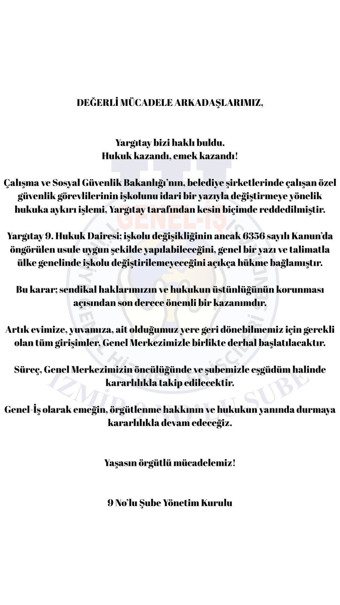 DİSK/Genel-İş İzmir 9 Nolu Şube (@diskgenelis9) on Twitter photo 