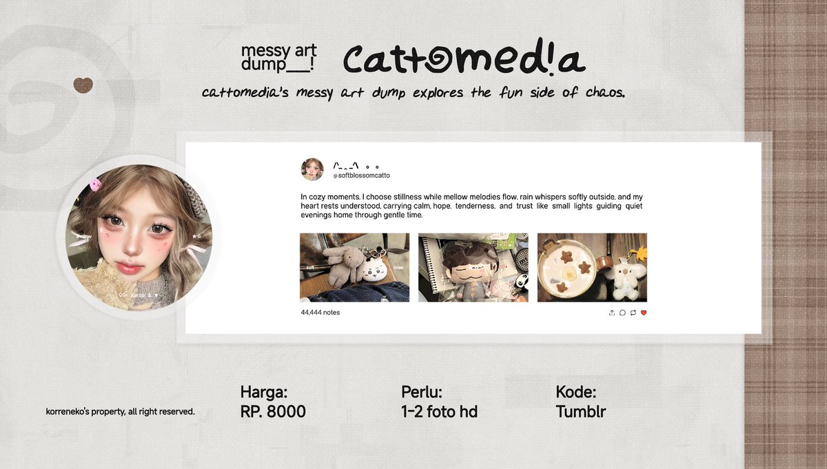 korreneko's tweet image. Help repost, ddanke!  &amp;gt;_______#? #zonauang

Hai, aku mau optip katalog &amp;lt;tumblr&amp;gt; cuman 7.OOO ajaa ⁉️ Pengerjaan super duper cepat, yang mau titip yuk boleh reply dibawah okeeeng. &amp;lt;tnc cek ALT&amp;gt;