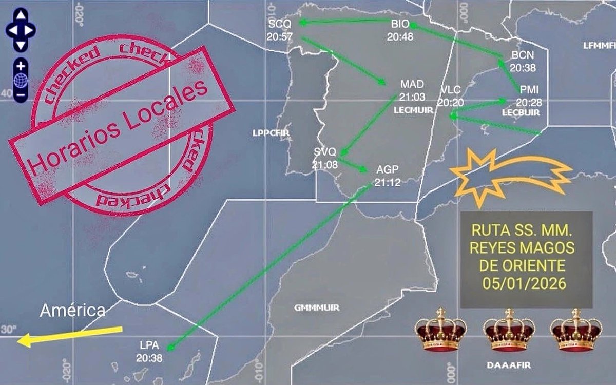 #UltimaHora 🚨👇
       
        Se acaba de publicar el Notam que anuncia la Operación #Reyes2026, así como la carta con la ruta que seguirán sus ✈️ cargados de 🎁🎁.
La Operación #Reyes2026 está en marcha!!🎉
         Hoy 5 de enero,  a partir de las 19.00 horas los ✈️ de Sus