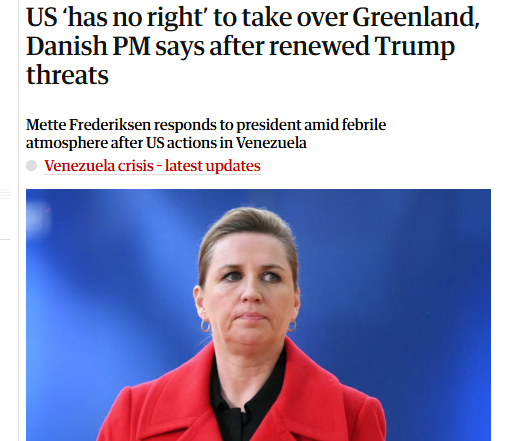 Glenn_Diesen's tweet photo. After 30 years of participating in the undermining of international law under the liberal hegemonic order, the Danish prime minister appeals to the rule of law to prevent the United States from annexing Greenland https://t.co/6K8KGSEsKK