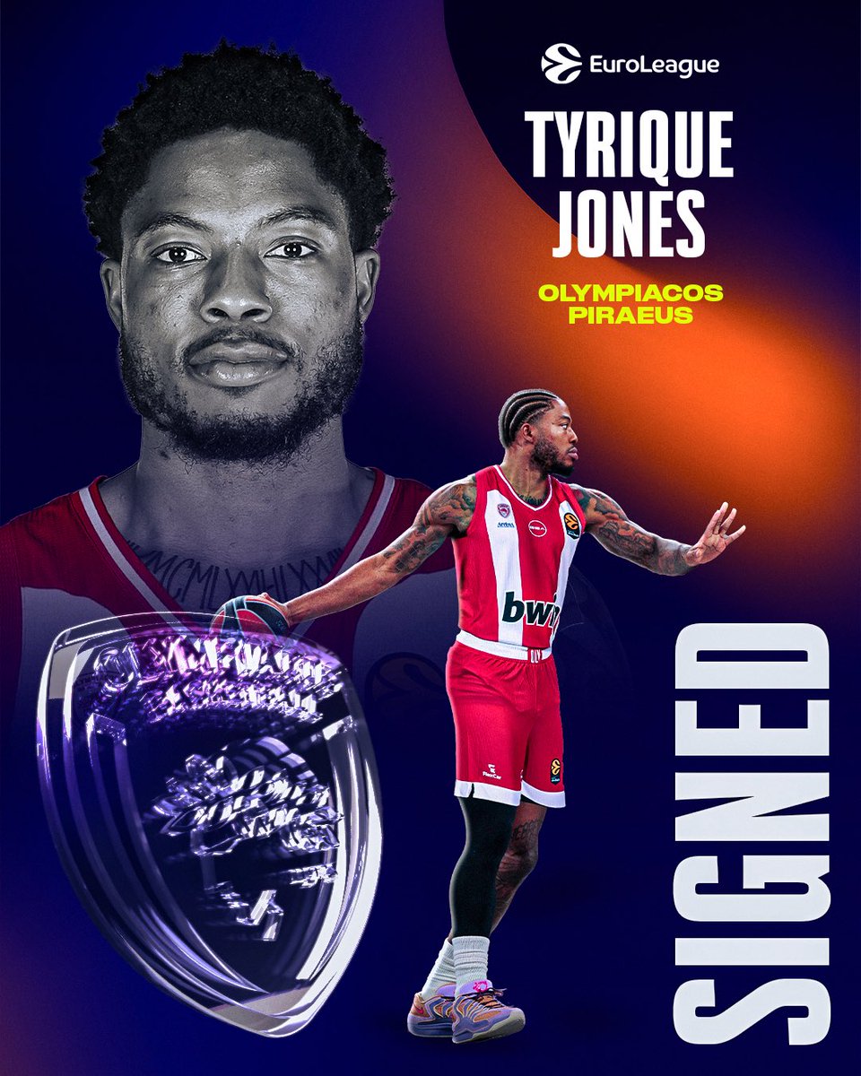 EuroLeague's tweet image. BIG move in Piraeus! 👀

@TyriqueJones_ is the newest addition to the @Olympiacos_BC roster! ✍️