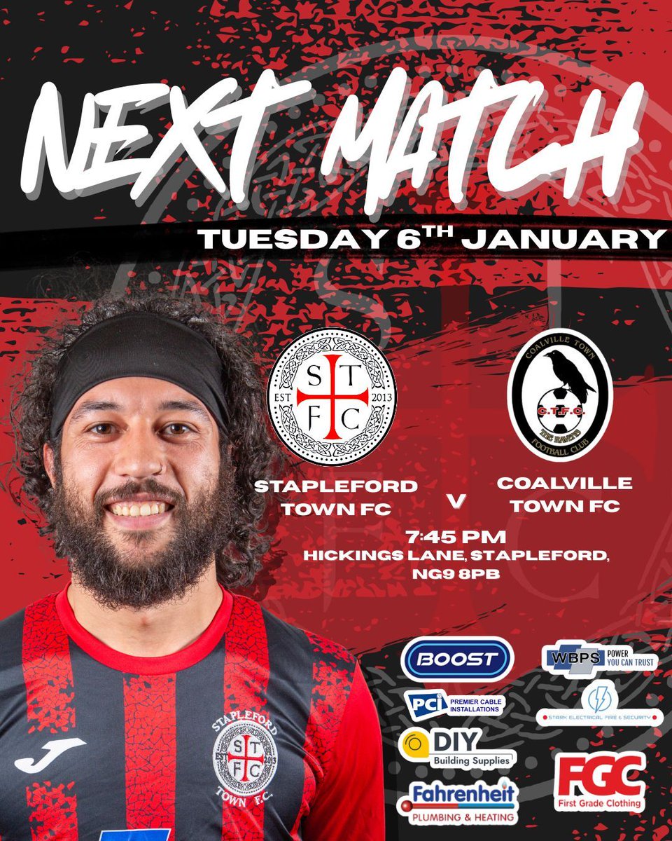 It's almost time to take on Coalville Town FC in a late night fixture at Hickings Lane ⚽ 

Wrap up, it's going to be a cold one! 🥶 

🕢 Tuesday 6th January, 7:45PM KO
📍Hickings Lane, Stapleford, NG9 8PB

🔴 ⚫ #UpTheStabbo 🔴 ⚫