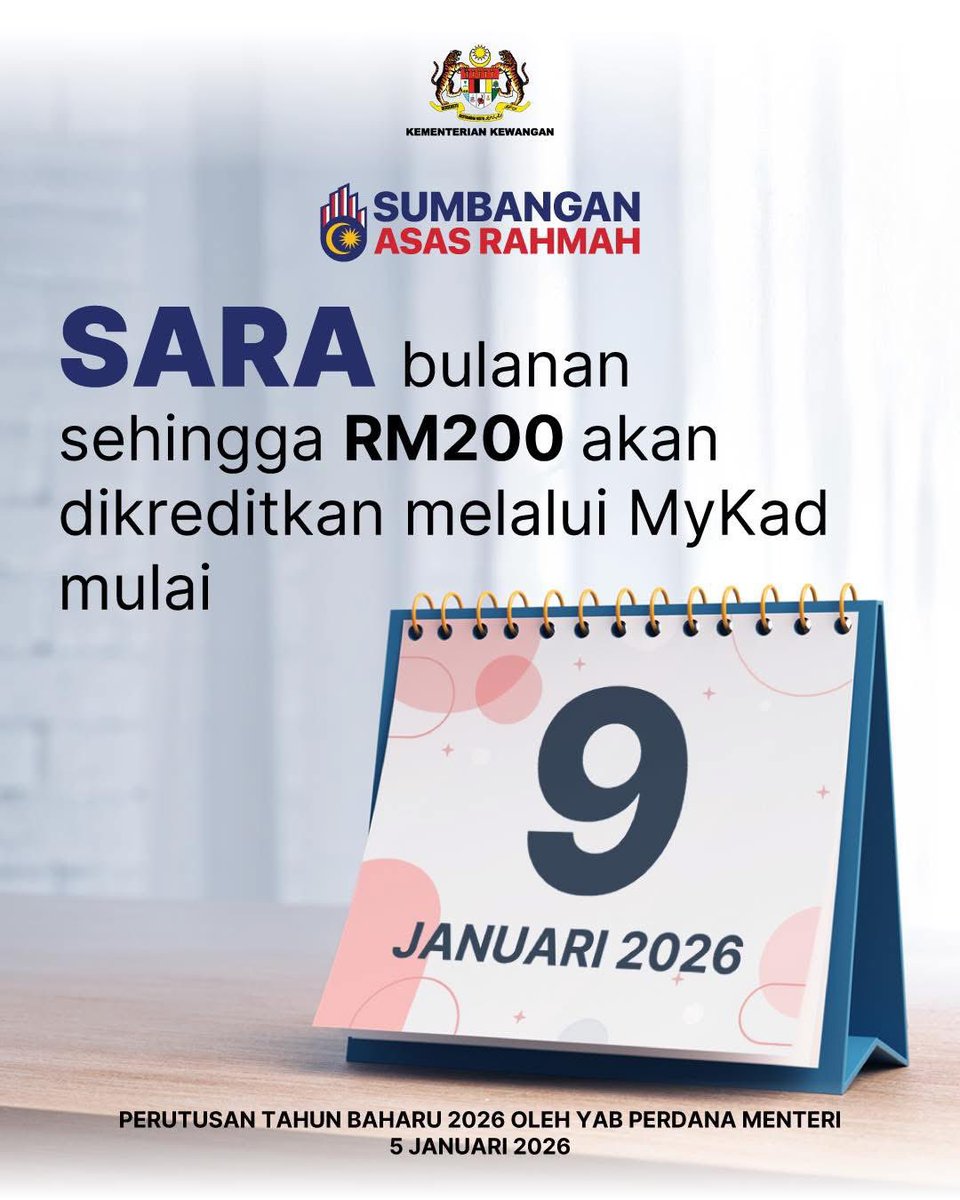 RashidYusoff11's tweet photo. SARA 2026 Dikreditkan Dlm IC Anda. 

Mulai tahun ini bujang akan dpt RM50 dikreditkan dlm IC setiap bulan.

Jumaat ini, 9/1 siap! https://t.co/nZaJaLgEaE