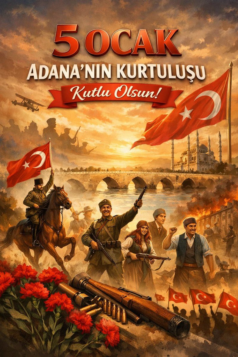 #5Ocak, #Adana’nın bağımsızlık ruhunun tarihe mühür vurduğu gündür.
Kahraman ecdadımızın cesaretiyle yazılan bu onurlu destanı gururla anıyoruz.
Adana’nın kurtuluşu kutlu olsun.
#AdananınKurtuluşu