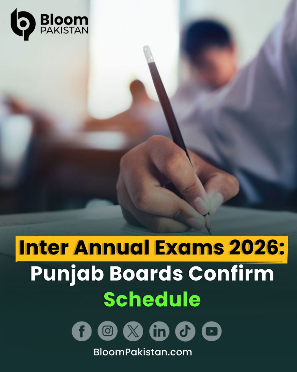 bloom_pakistan's tweet image. Inter Annual Exams 2026: Punjab Boards Confirm Schedule...

Read More: bloompakistan.com/inter-annual-e…

#InterAnnualExams2026 #PunjabBoards #ExamSchedule #EducationUpdate #PunjabExams #2026Exams