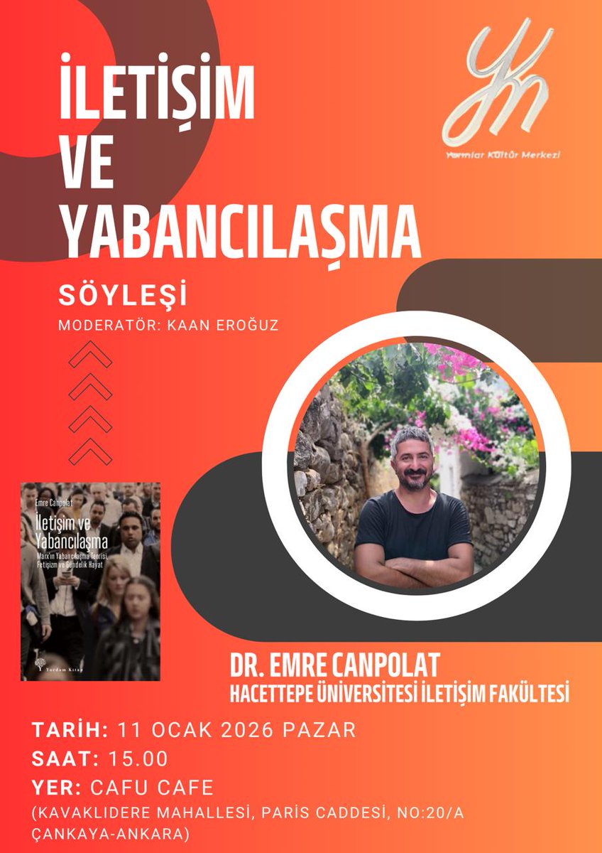 Yordam'dan yeni çıkan İletişim ve Yabancılaşma kitabını okumaya ve notlar çıkarmaya başladım.

Haftasonu, Ankara'da, Emre hocayla kitap üzerine konuşacağız.

İlgilisi kaçırmasın.
<a href="/YordamKitap/">Yordam Kitap</a> <a href="/emrecanpolat/">Emre Canpolat</a>