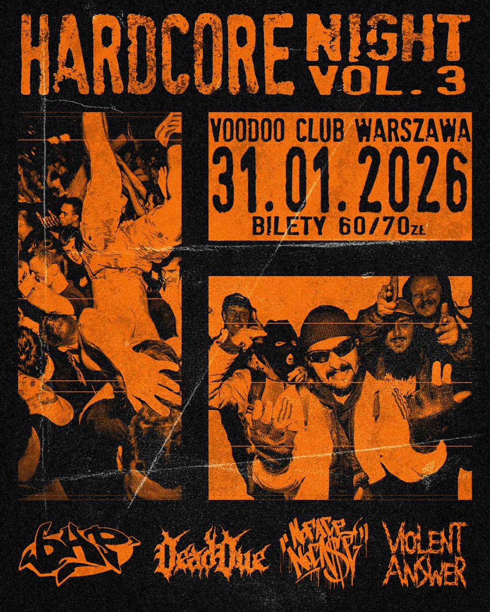 ViolentAnswer's tweet photo. 31 stycznia widzimy się we Warszawie w VooDoo Club na pierwszym gigu w 2026🤘
Na nowy rok zmieniliśmy dla was trochę setlistę z bangerów na jeszcze większe bangery. Do zoba! 🧡
#metal #warszawa #warsaw #metalcore https://t.co/sIcYnqaF9v