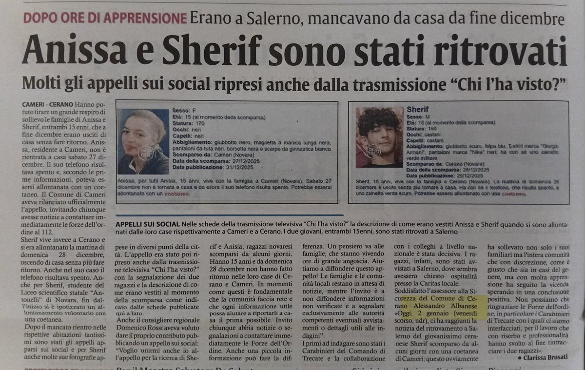 Alessan67153720's tweet image. Fortunatamente conclusa in modo positivo la vicenda dei due giovani di #Cerano e #Cameri. @chilhavistorai3 @_Carabinieri_ #CorrierediNovara