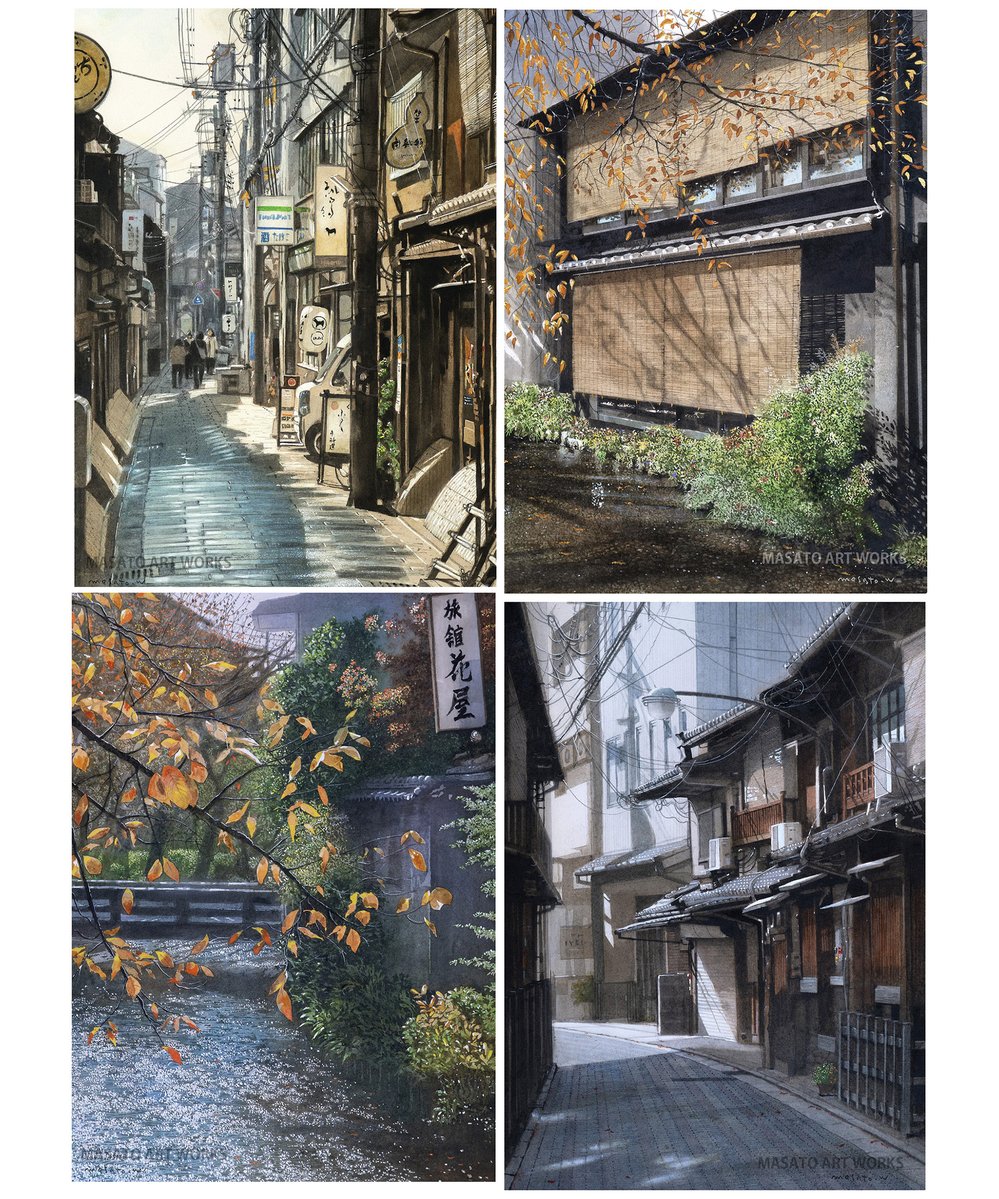 京都の風景] 水彩画4作品 原画販売中 Masato Art Works #水彩画