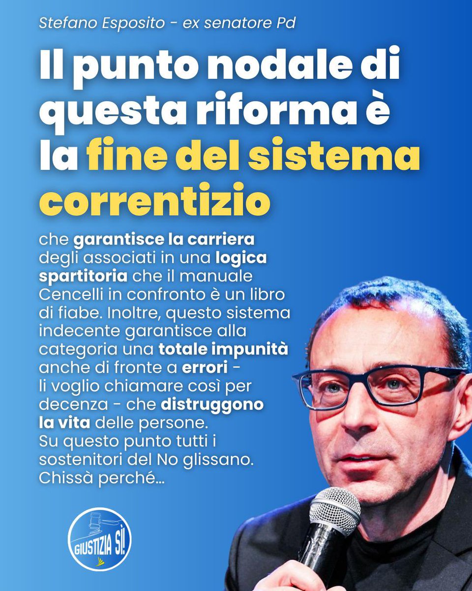 giustizia_si's tweet image. Il punto nodale di questa riforma è la fine del sistema correntizio che garantisce la carriera degli associati in una logica spartitoria che il manuale Cencelli in confronto è un libro di fiabe. @esposito18669 

#referendumgiustizia #giustizia #separazionedellecarriere
