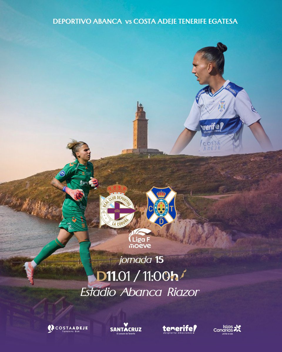 🤍💙 |LIGA F|

¡Este domingo volvemos a domicilio con el primer partido del año! 💪🏻⚽️

⚔️ <a href="/RCDeportivoFem/">Dépor ABANCA</a> 
🗓️ Domingo 11 enero
🇮🇨 11:00hc 
🏟️ Estadio Abanca Riazor
📺 <a href="/DAZN_ES/">DAZN España</a> 
📻 <a href="/atlantico_radio/">Atlántico Radio</a> / <a href="/laradiocanaria/">La Radio Canaria</a> 

#UnMismoLatido #CostaAdejeTenerife #CDTFemenino