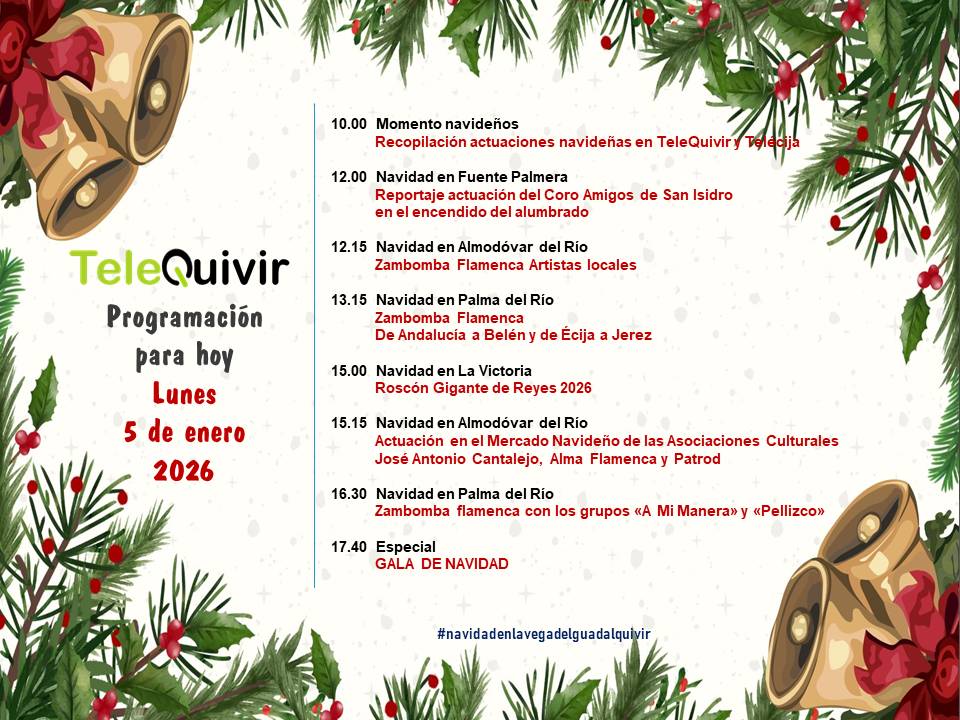 Programación para hoy 5 de enero en TeleQuivir.
Recuerda que puedes ver la televisión de la comarca en abierto en la TDT HD, y si vives fuera de ella, online en nuestros canales de Youtube y Twitch. ¡Suscríbite!
youtube.com/@telequivir/li…
twitch.tv/telequivir