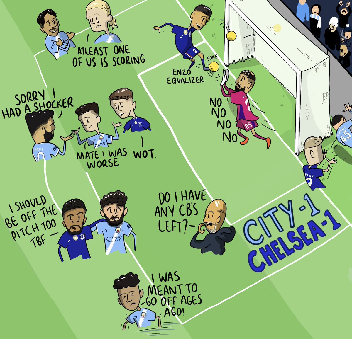 RoryKirke's tweet photo. City vs Chelsea - Cartoon Edition 🤦‍♂️ https://t.co/tJk1Fr8ob9