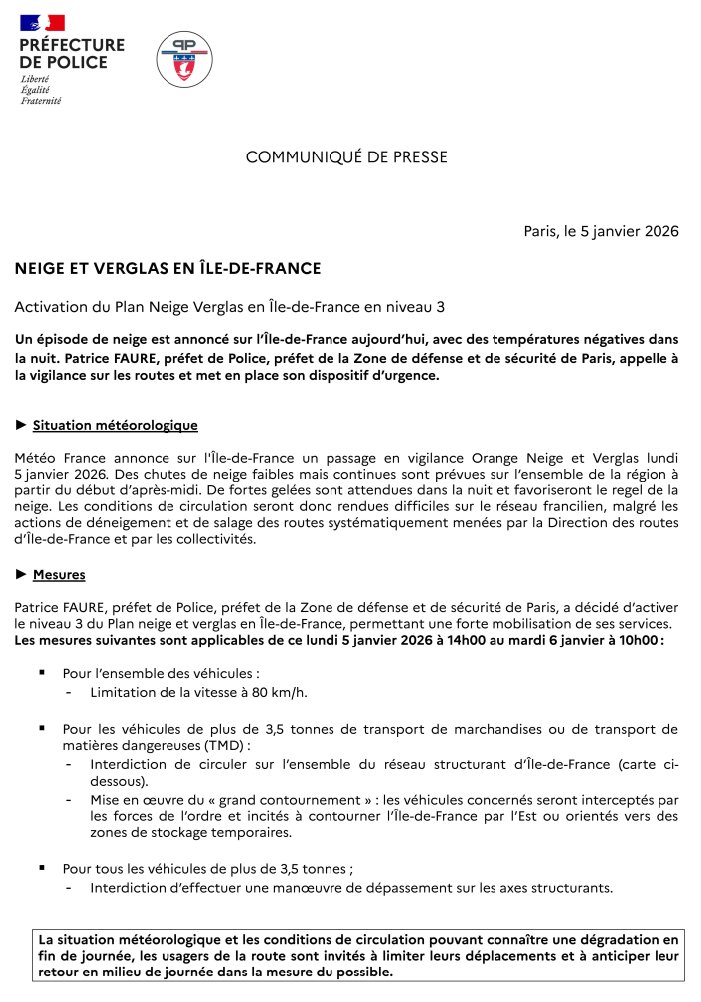 Image de Préfet du Val-de-Marne - 🟠❄️ La neige a commencé à tomber dans le #ValdeMarne. Le Préfecture de Police appelle à la vigilanc