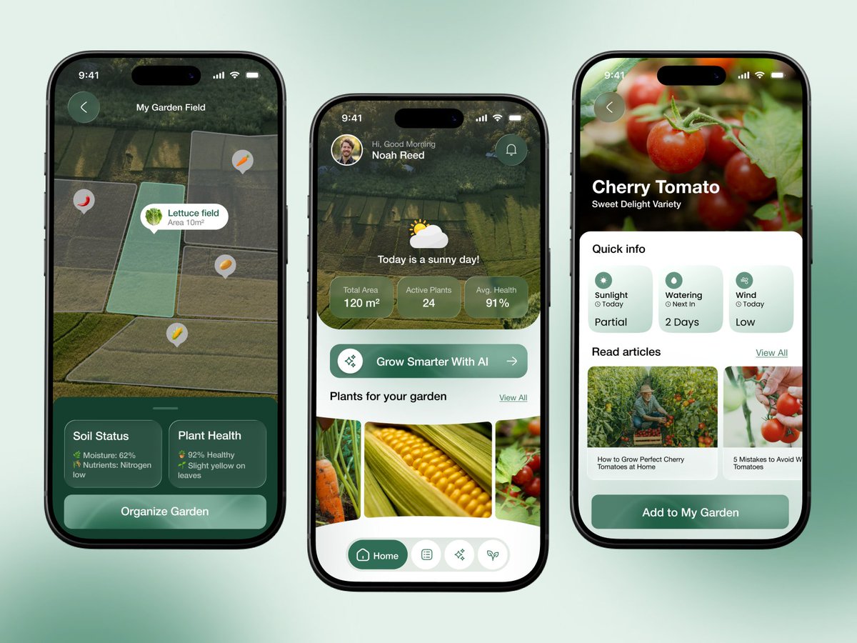 🌿 Smart Garden AI - Modern Gardening App UI/UX
Clean, intuitive design meets AI-powered plant care. Love the nature-inspired palette and smart dashboard experience! 🌱✨

🔗 dribbble.com/shots/26948012…

#UIDesign #UXDesign #Dribbble #SmartGarden