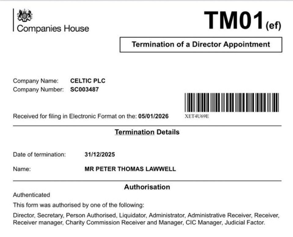 They are really taking the piss now 

Gone from the plc board as intimated but still on the board of The Celtic Football and Athletic Company Limited aka the football club board🍀. 
<a href="/Heavidor/">David Low</a>