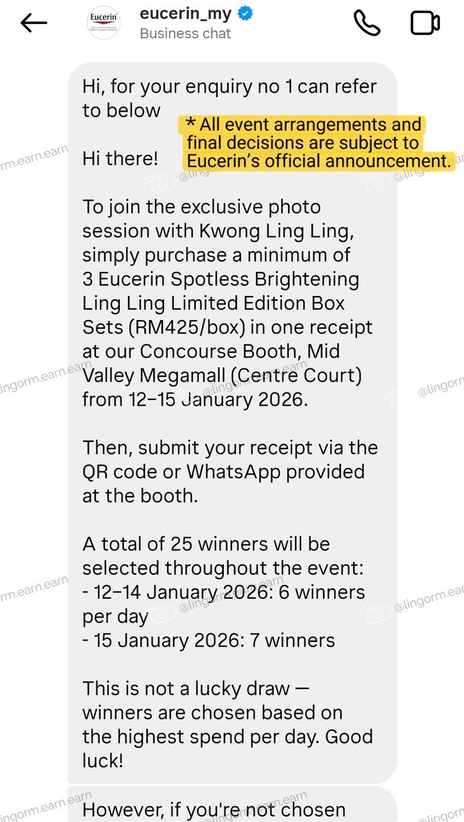 xyxy765's tweet photo. 📌 Update for Lingling’s Malaysia Eucerin event on Jan 16!

I received some replies and would like to share them for your reference.

Big thanks to Eucerin Malaysia for their professional and friendly responses.
It’s clear that both 00K and the brands collaborating with her are truly awesome👏
#linglingkwong #malaysia
