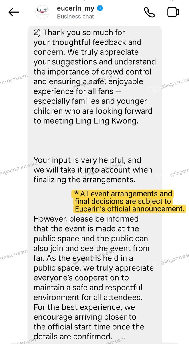 xyxy765's tweet photo. 📌 Update for Lingling’s Malaysia Eucerin event on Jan 16!

I received some replies and would like to share them for your reference.

Big thanks to Eucerin Malaysia for their professional and friendly responses.
It’s clear that both 00K and the brands collaborating with her are truly awesome👏
#linglingkwong #malaysia
