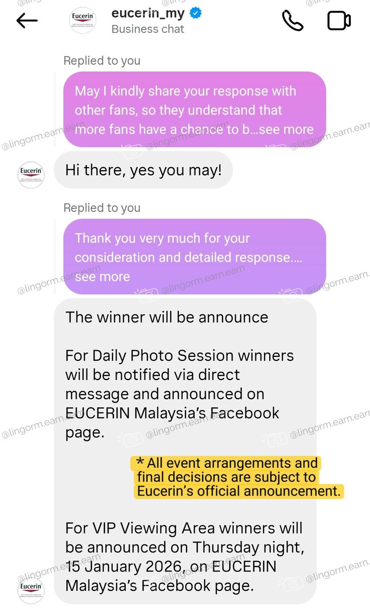 xyxy765's tweet photo. 📌 Update for Lingling’s Malaysia Eucerin event on Jan 16!

I received some replies and would like to share them for your reference.

Big thanks to Eucerin Malaysia for their professional and friendly responses.
It’s clear that both 00K and the brands collaborating with her are truly awesome👏
#linglingkwong #malaysia