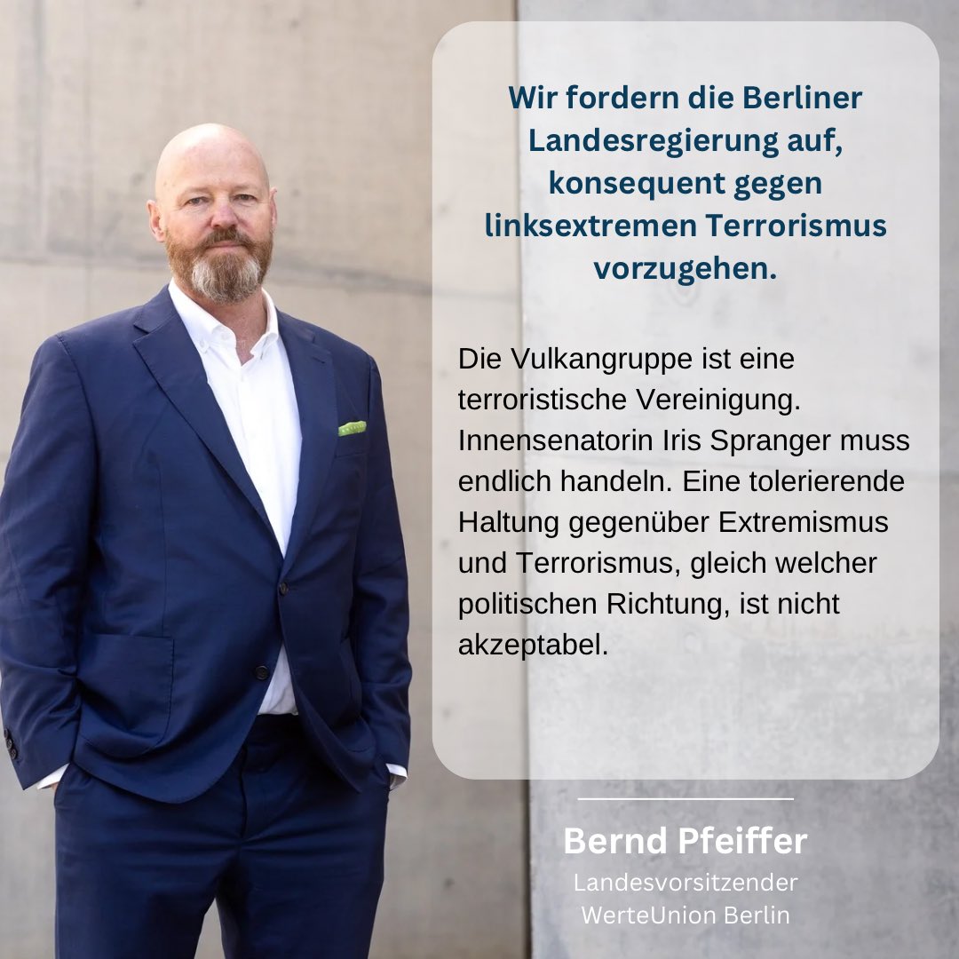 „Wir fordern <a href="/Innensenatorin/">Senatsverwaltung für Inneres und Sport</a> <a href="/IrisSpranger/">Iris Spranger</a> auf, die linksterroristische #Vulkangruppe konsequent zu verfolgen und alle juristischen Möglichkeiten auszuschöpfen. Diese Gruppe terrorisiert die Stadt bereits seit 2010“, so <a href="/BerndPfeiffer3/">Bernd Pfeiffer</a>.
#berlinblackout #berlinstromausfall