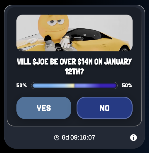 meme's tweet image. After the impressive $JOE run we now ask ourselves, can it continue?

New @joecoin_ market is live 🟡