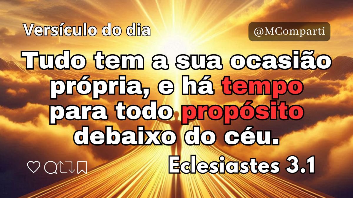 MComparti's tweet photo. 📆 Versículo do dia: segunda-feira, 05/01/2026 ✨
🎯Tema da semana: "O verdadeiro sentido da vida está em Deus" ✔ 2/7
💬 Deus governa os tempos e estações da vida. 🕊
📖 Eclesiastes 3.1 👀
https://t.co/J7t3PutPXx
#TempoDeDeus #VersículoDoDia #MinistérioCompartilhando https://t.co/sJgn3EPW3y