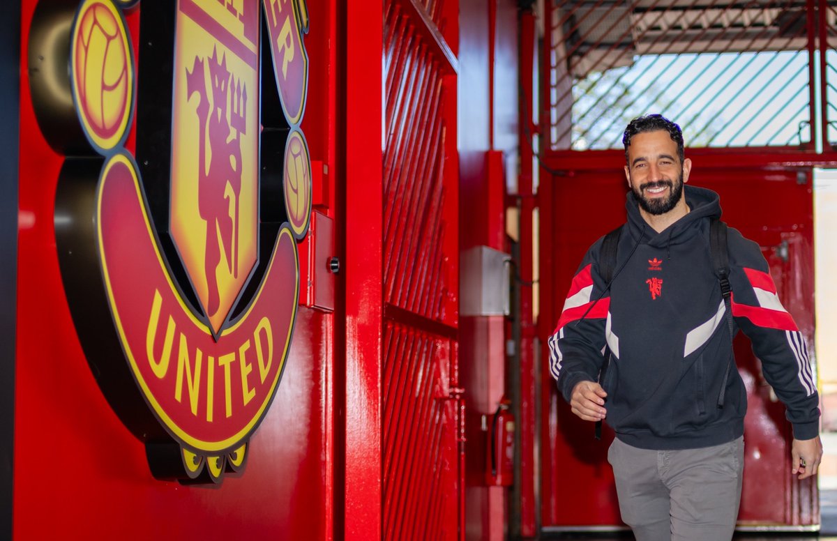 utdreport's tweet photo. Staff at Carrington today were surprised to see Ruben Amorim and his coaching staff leave the training ground laughing and joking [@ChrisWheelerDM] https://t.co/VA1UJnQnwa
