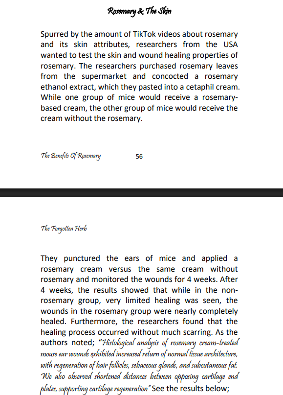 KruseYouri's tweet image. Reminder that many times science is not cutting-edge, but a bunch of researchers watching TikTok to come up with ideas. 

The researchers found that a simple rosemary extract would heal wounds without leaving scars, including regeneration of the hair follicles (mostly due to the…