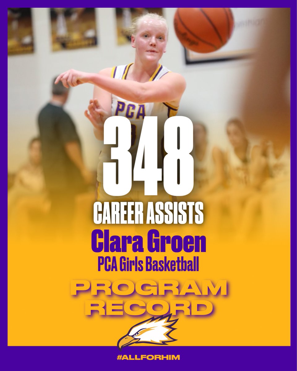 PCALadyEagles's tweet image. 🚨🚨 Program record! 🚨🚨
With 7 assists last Saturday, Clara Groen is now the all-time career leader in assists for PCA Girls Basketball! She now has 348 Assists, surpassing former teammate Morganne Houk (‘23 - 344).