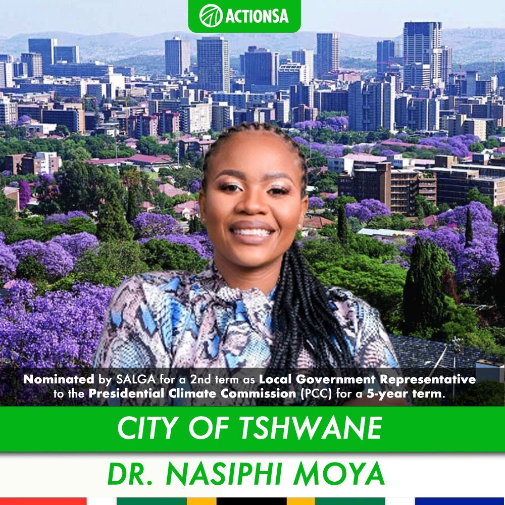 ActionSA_GP's tweet photo. ActionSA congratulates ActionSA's Tshwane Mayor, Dr Nasiphi Moya, on her second-term nomination to the Presidential Climate Commission (PCC) for the next five years.
#OnlyACTIONWillFIXSA https://t.co/O8qUBs0EjL