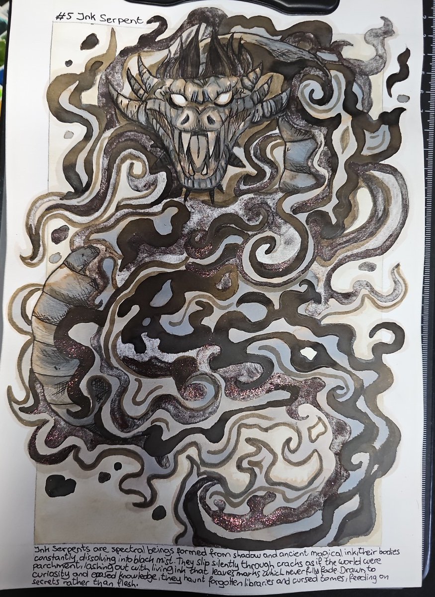 FireCave_Art's tweet photo. Ink Serpent, a spectral creature formed from shadow and ancient ink.
Flowing mist, forgotten knowledge, and secrets that refuse to fade.
#FireCaveCreatureChallenge #CreatureJanuary2026 #CreatureChallenge #fantasy #creature #monster #sketch #bestarium #マンガ #スケッチ https://t.co/VSFKdkt20X