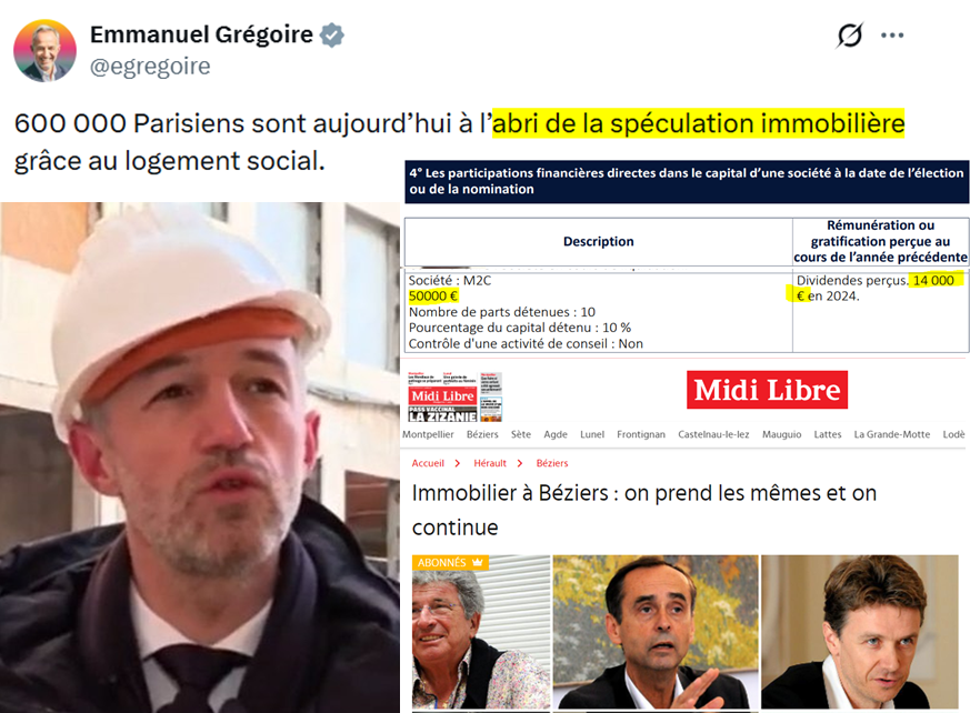 mtwit75's tweet image. #EmmanuelGrégoire serait plus crédible à pourfendre la spéculation immobilière s'il n'était pas par ailleurs actionnaire à hauteur de 50.000€ d'un promoteur immobilier - dont il a perçu 14.000€ de dividendes en 2024 - lequel, drôlerie de l'histoire, a travaillé entre-autres…