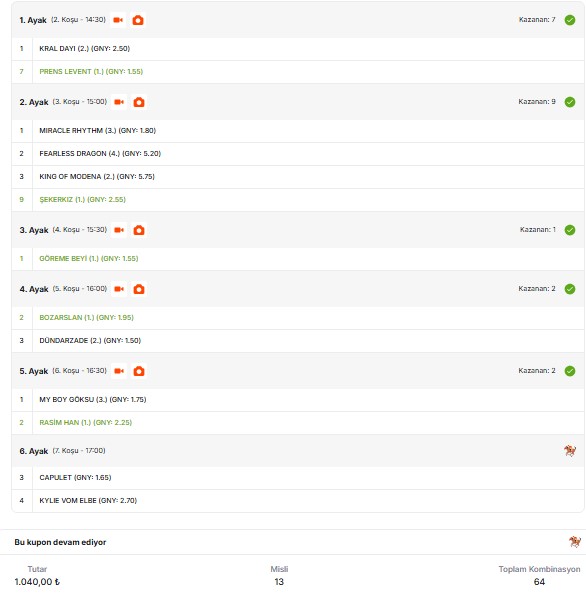 Bursa altılısı toplam 123 misli olarak başarı sağlamıştır. Son ayak 4 numara gelse toplam 180 misli altılımız vardı. Son üç günde misli asmadığımız gün yok umarım bu başarımız devam eder.