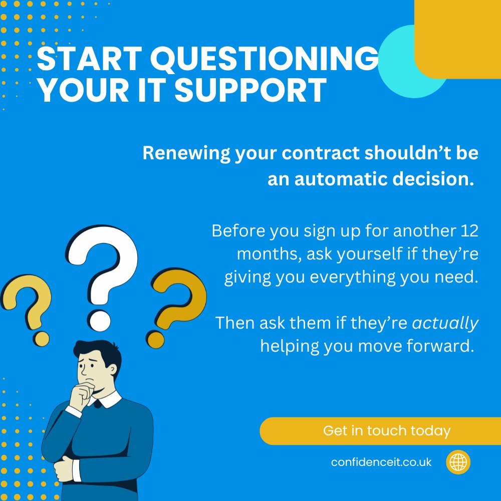 Renewing your IT support? Ask how they keep you secure, compliant, and ahead of issues.

If the answer feels vague or reactive, that’s a red flag.

See the key questions to ask before you sign: visit-our.link/JcJuc2E

#ITSupport #ProactiveITSupport #ManagedITServices