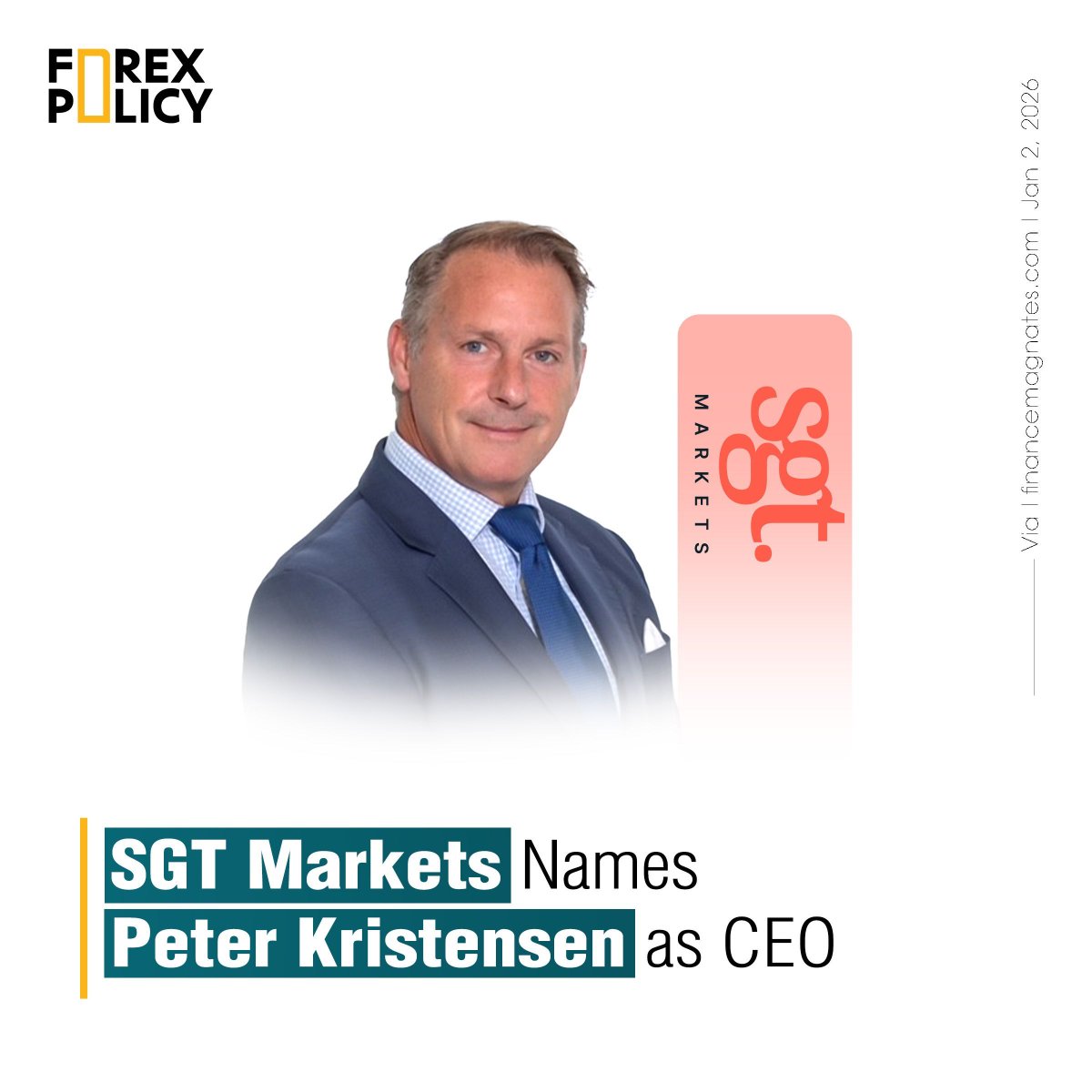SGT Markets has appointed Peter Kristensen as Chief Executive Officer, promoting him from CFO as the broker strengthens its leadership team for the year ahead.

#SGTMarkets #CEO #Forex #CFDs #FinTech