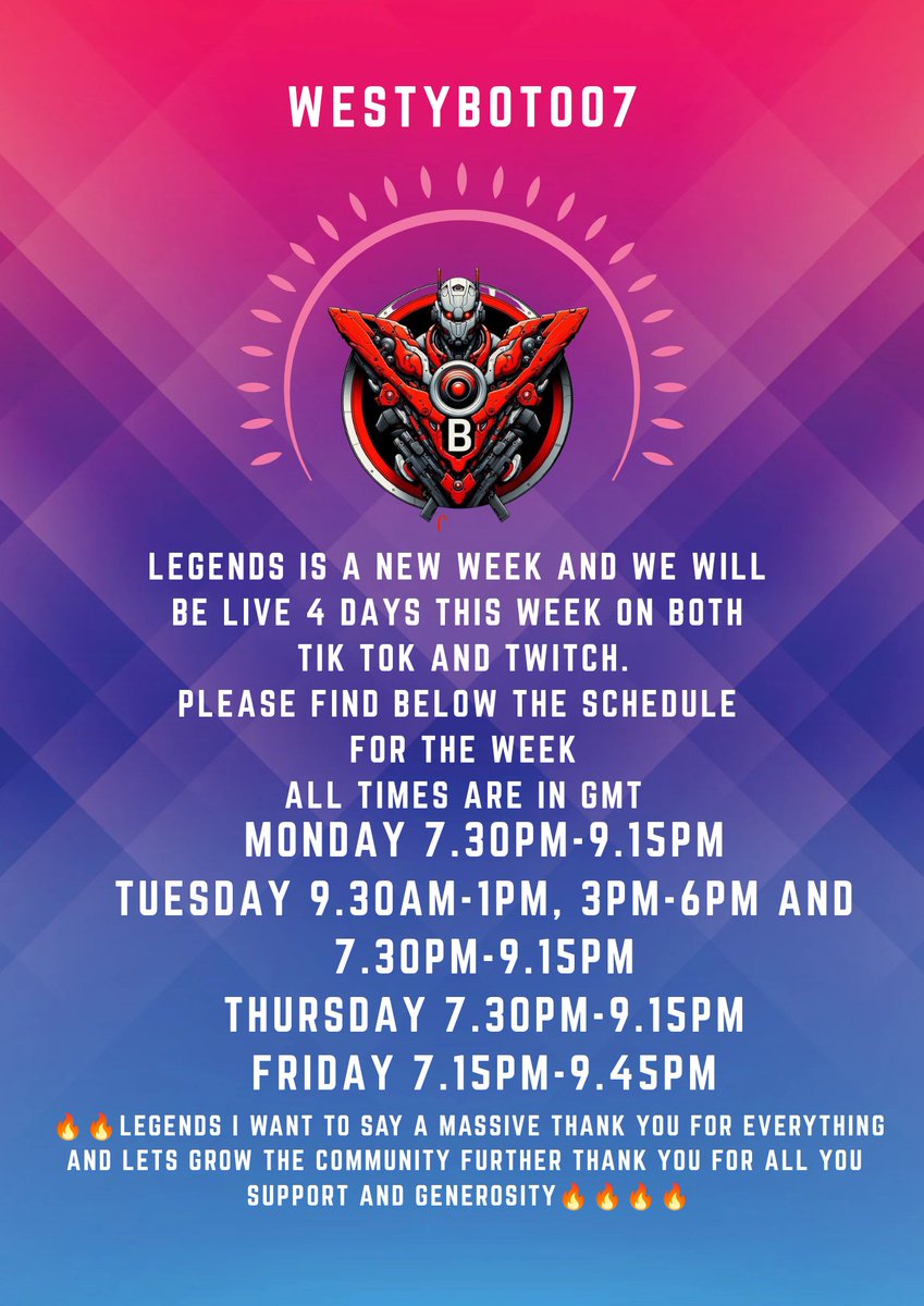 Happy new year legends hope everyone is well. Plesse find below the stream schedule for the week ahead. 5th-11th jan 2026.
Hope you can all make it
#fypシ #twitch #TikTok #GoodVibes #gamer