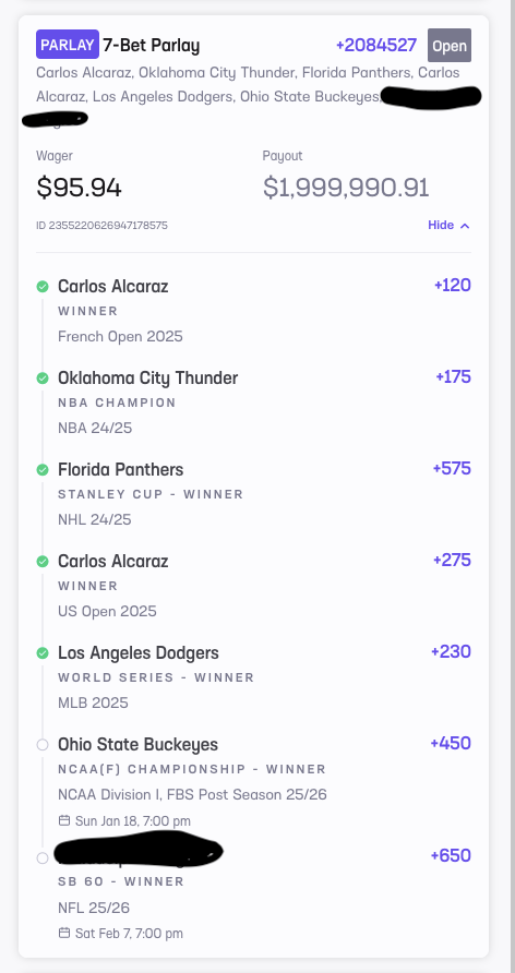HRUnityLoveRock's tweet image. 3 of my SB picks dropped off last night in one of the most thrilling games I have ever seen.  Amazing game @steelers &amp;amp; @Ravens!  p.s. Before the Ohio St game I turned down an $80k cash out offer from @HardRockBet.  The offer had previously been as high as $180k.  1 SB team alive!
