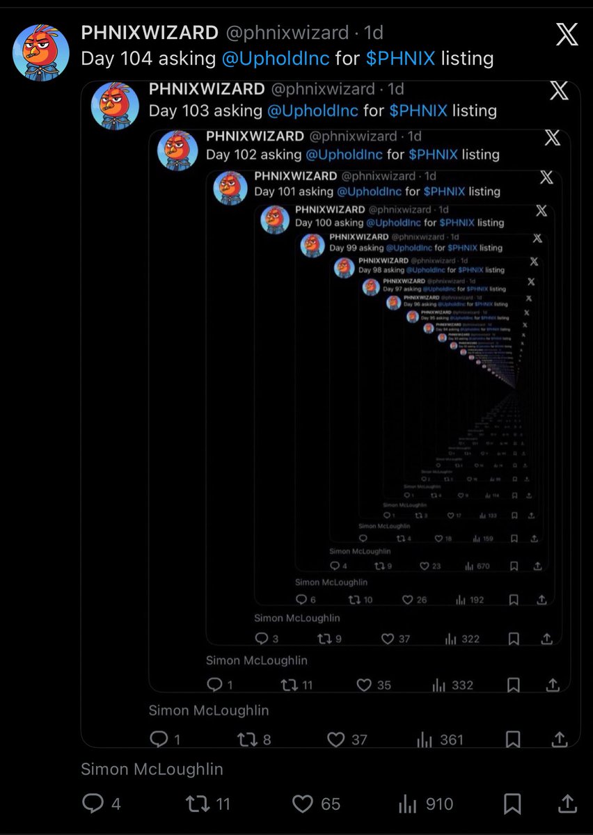 Day 105 asking <a href="/UpholdInc/">Uphold</a> for $PHNIX listing