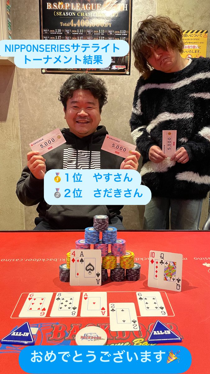 NIPPONSERIESサテライトトーナメント結果✨ 🥇1位 やすさん 🥈2位 さ